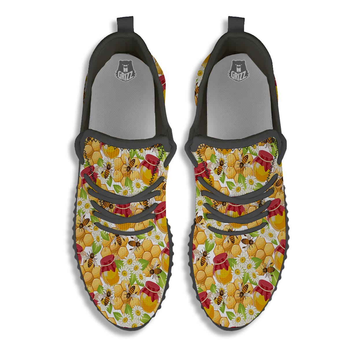 Bee Hive Sweet Honey Print Pattern Black Walking Shoes-grizzshop