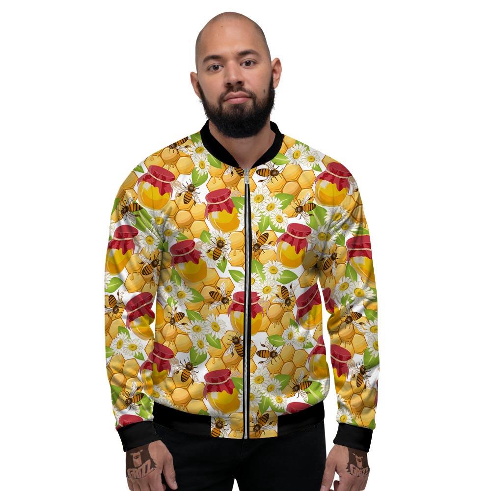 Bee Hive Sweet Honey Print Pattern Men's Bomber Jacket-grizzshop