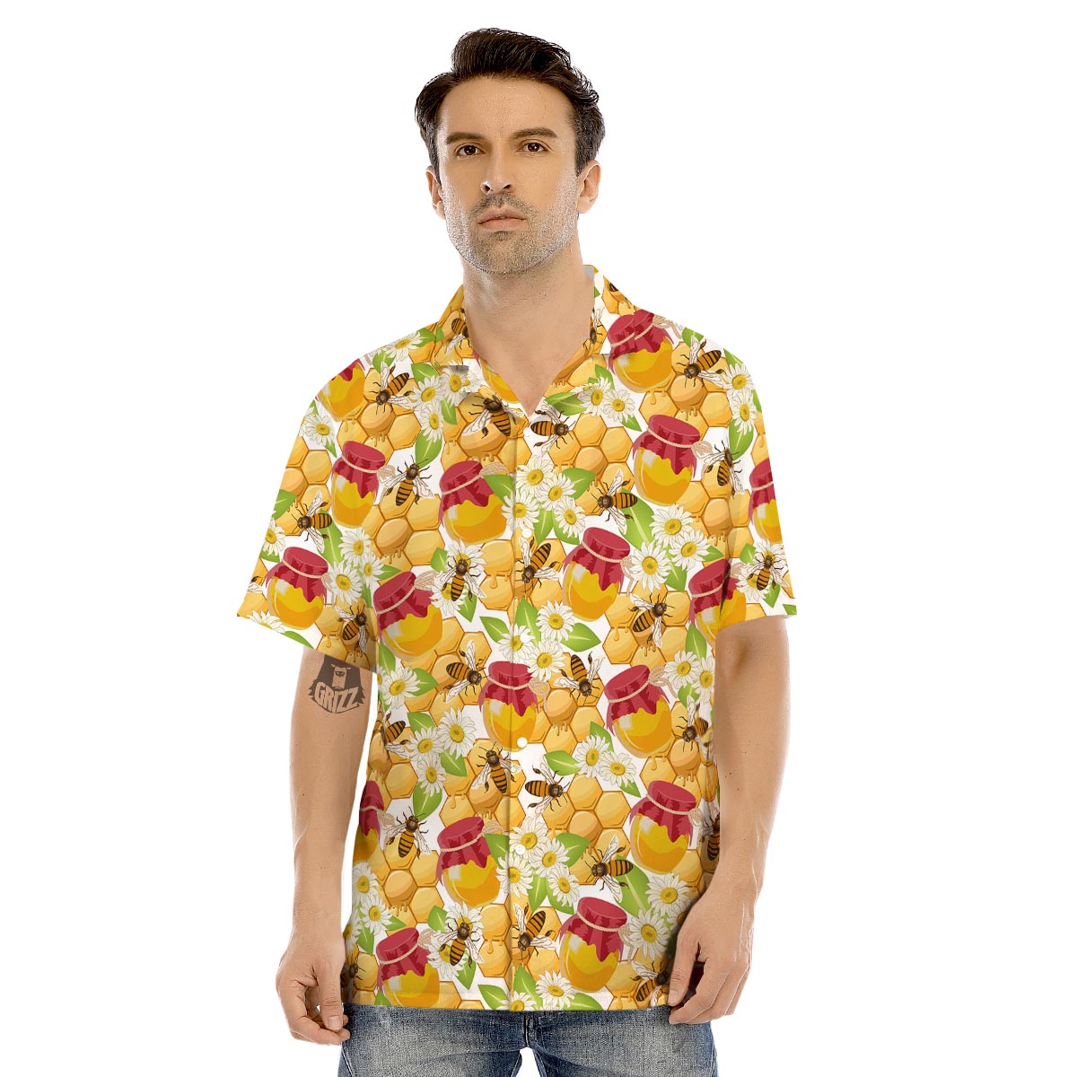 Bee Hive Sweet Honey Print Pattern Men's Hawaiian Shirt-grizzshop