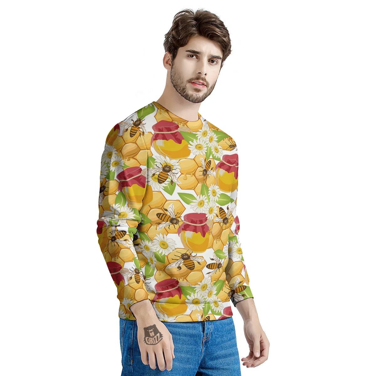 Bee Hive Sweet Honey Print Pattern Men's Sweatshirt-grizzshop