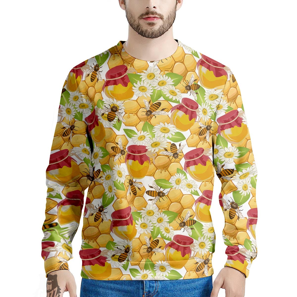 Bee Hive Sweet Honey Print Pattern Men's Sweatshirt-grizzshop