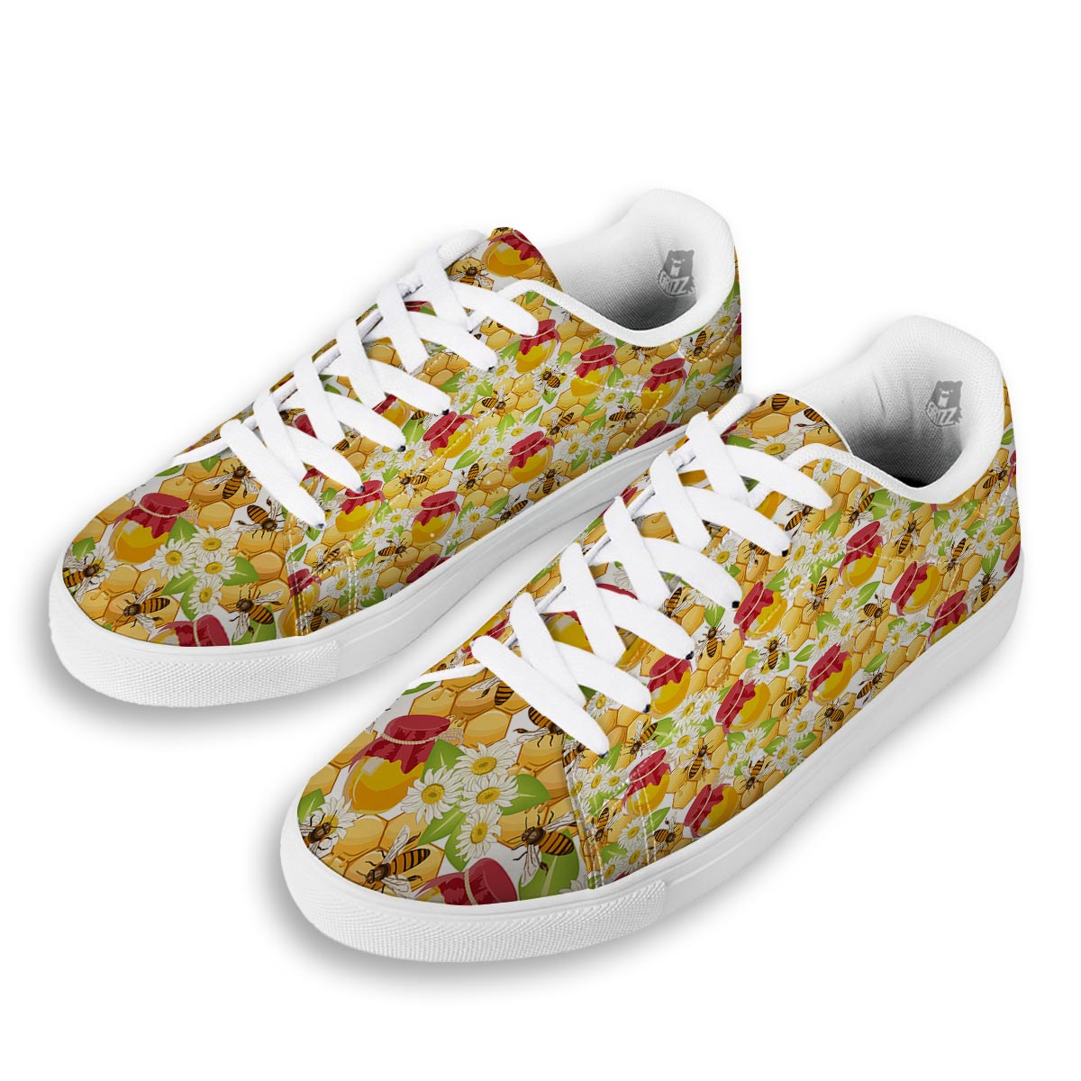 Bee Hive Sweet Honey Print Pattern White Low Top Sneakers-grizzshop