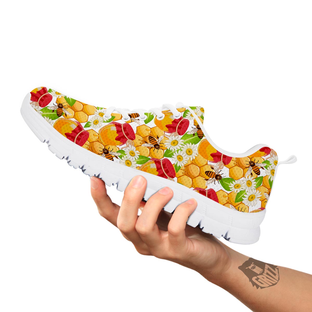 Bee Hive Sweet Honey Print Pattern White Sneaker-grizzshop