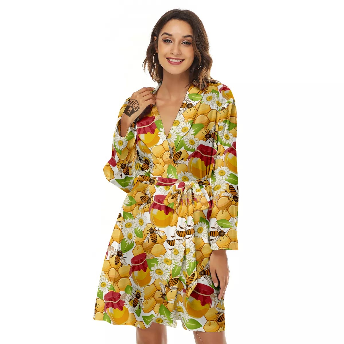 Bee Hive Sweet Honey Print Pattern Women's Robe-grizzshop