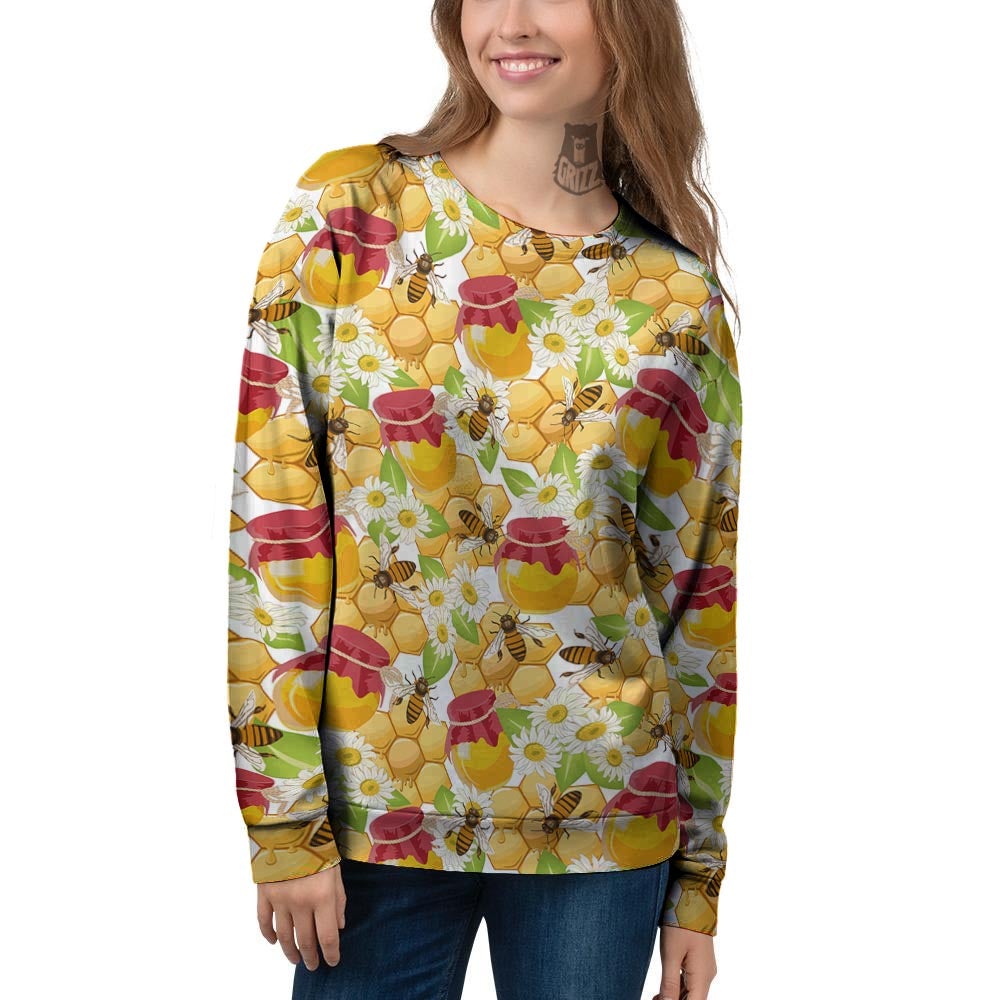 Bee Hive Sweet Honey Print Pattern Women's Sweatshirt-grizzshop