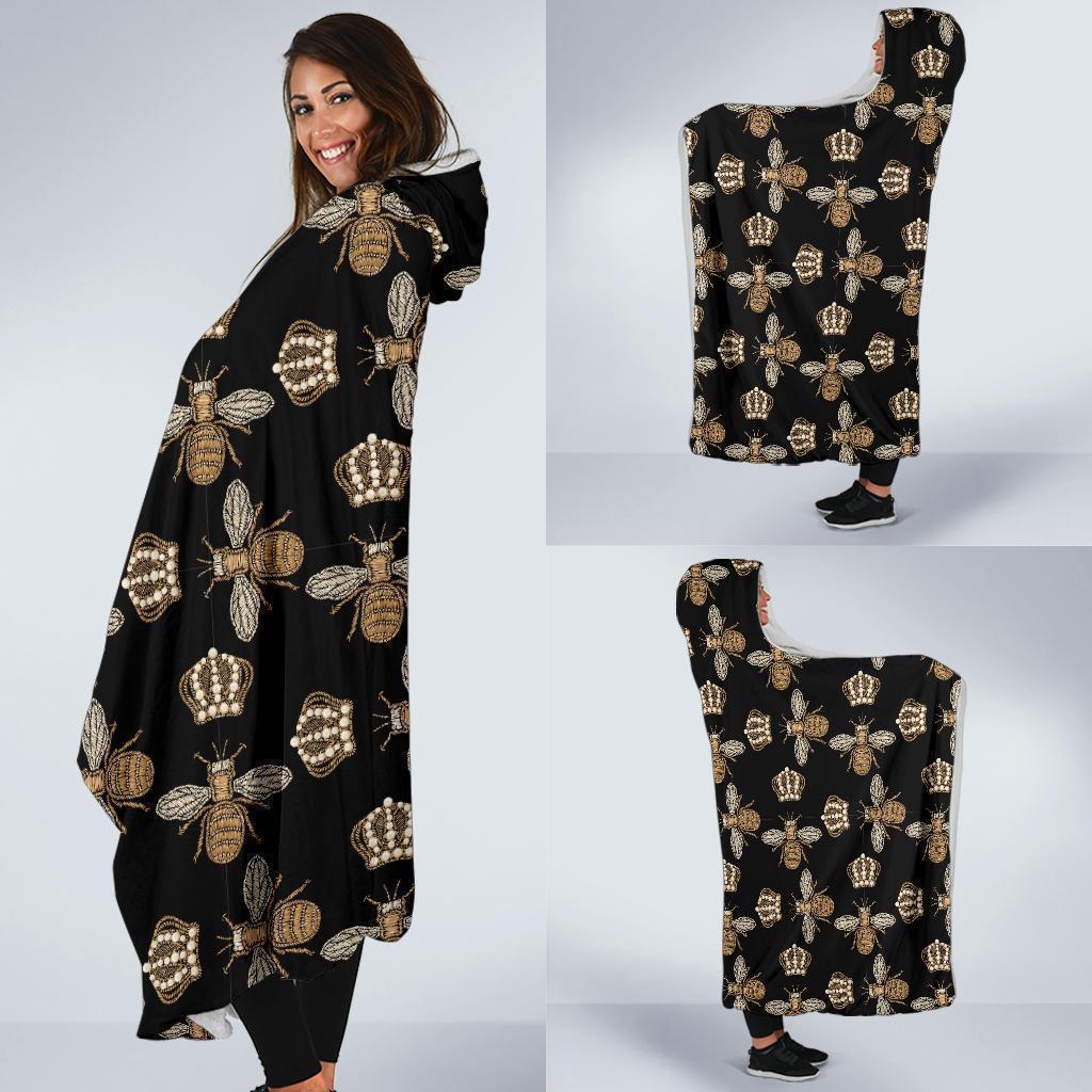 Bee Honey Gifts Pattern Print Hooded Blanket-grizzshop