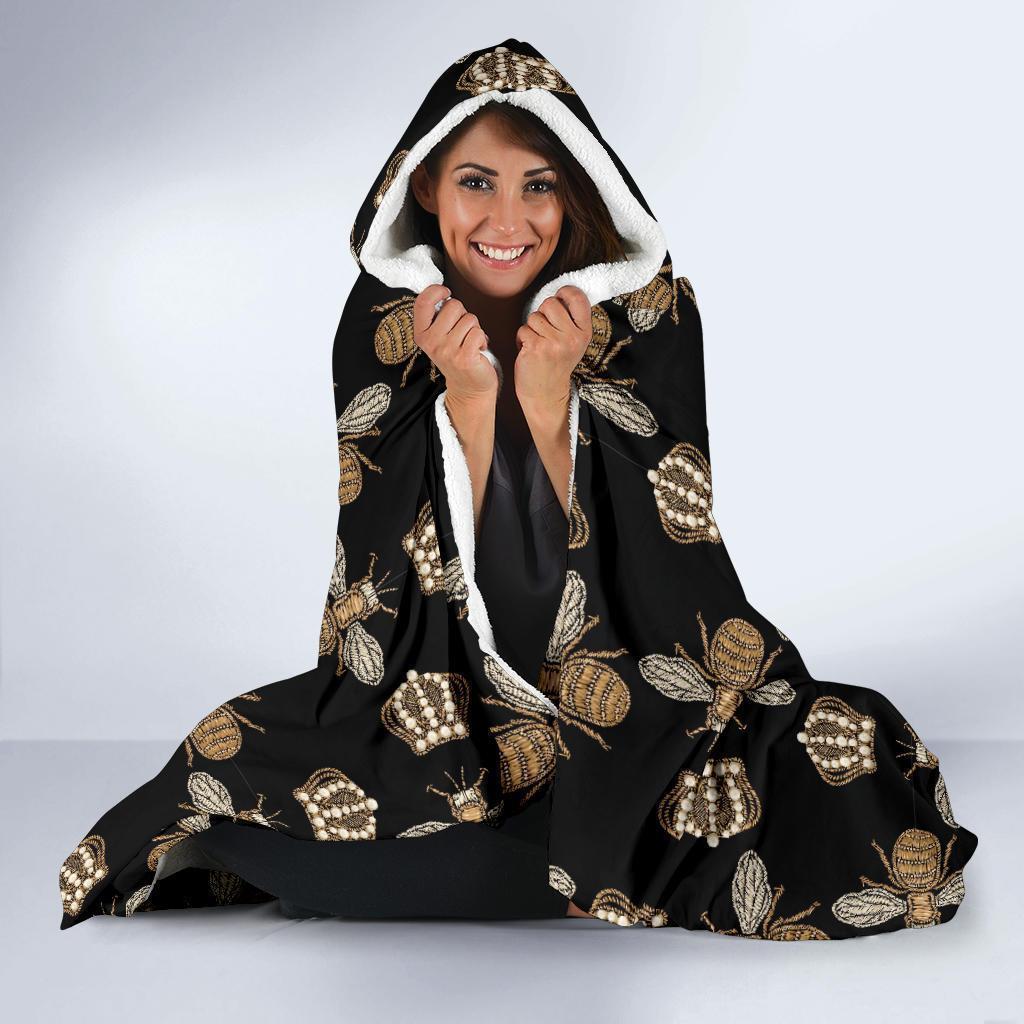 Bee Honey Gifts Pattern Print Hooded Blanket-grizzshop
