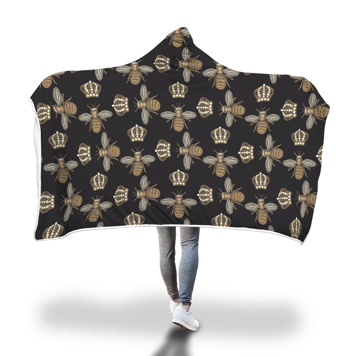 Bee Honey Gifts Pattern Print Hooded Blanket-grizzshop