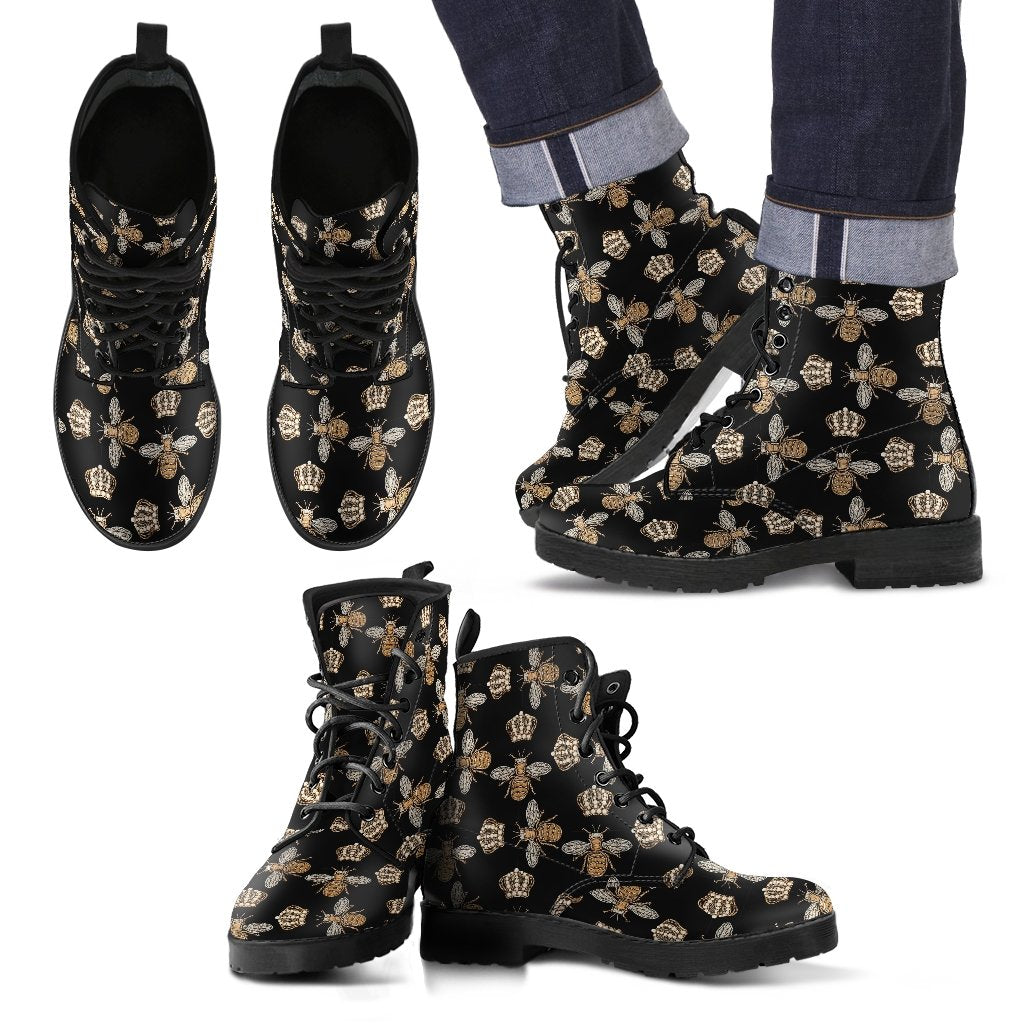 Bee Honey Gifts Pattern Print Men Women Leather Boots-grizzshop