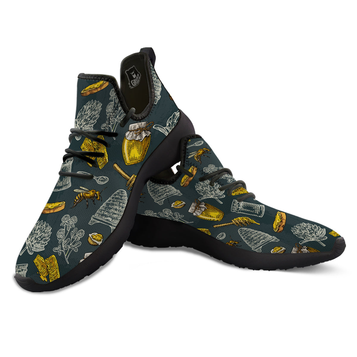Bee Honey Vintage Print Pattern Black Athletic Shoes-grizzshop