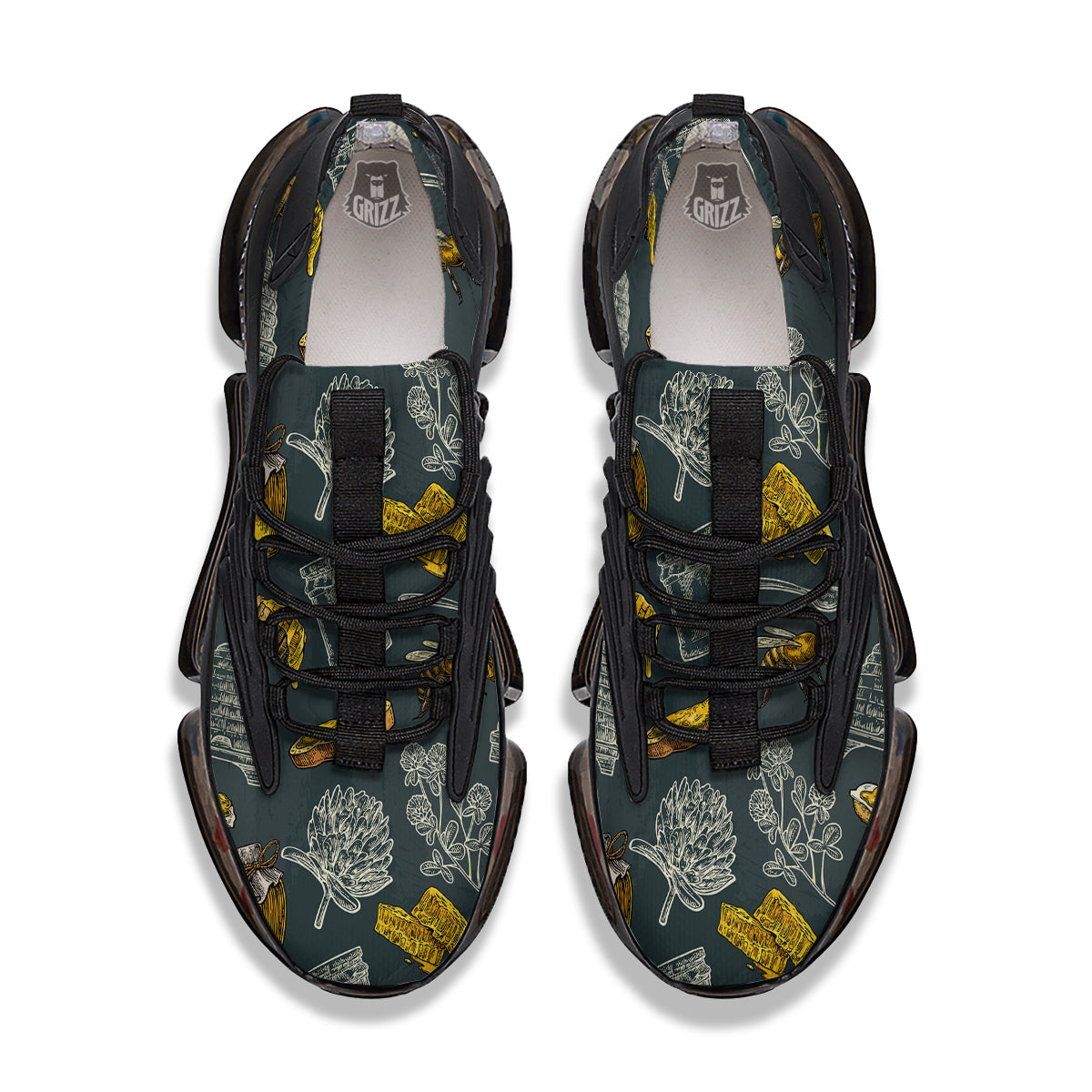 Bee Honey Vintage Print Pattern Black Gym Shoes-grizzshop