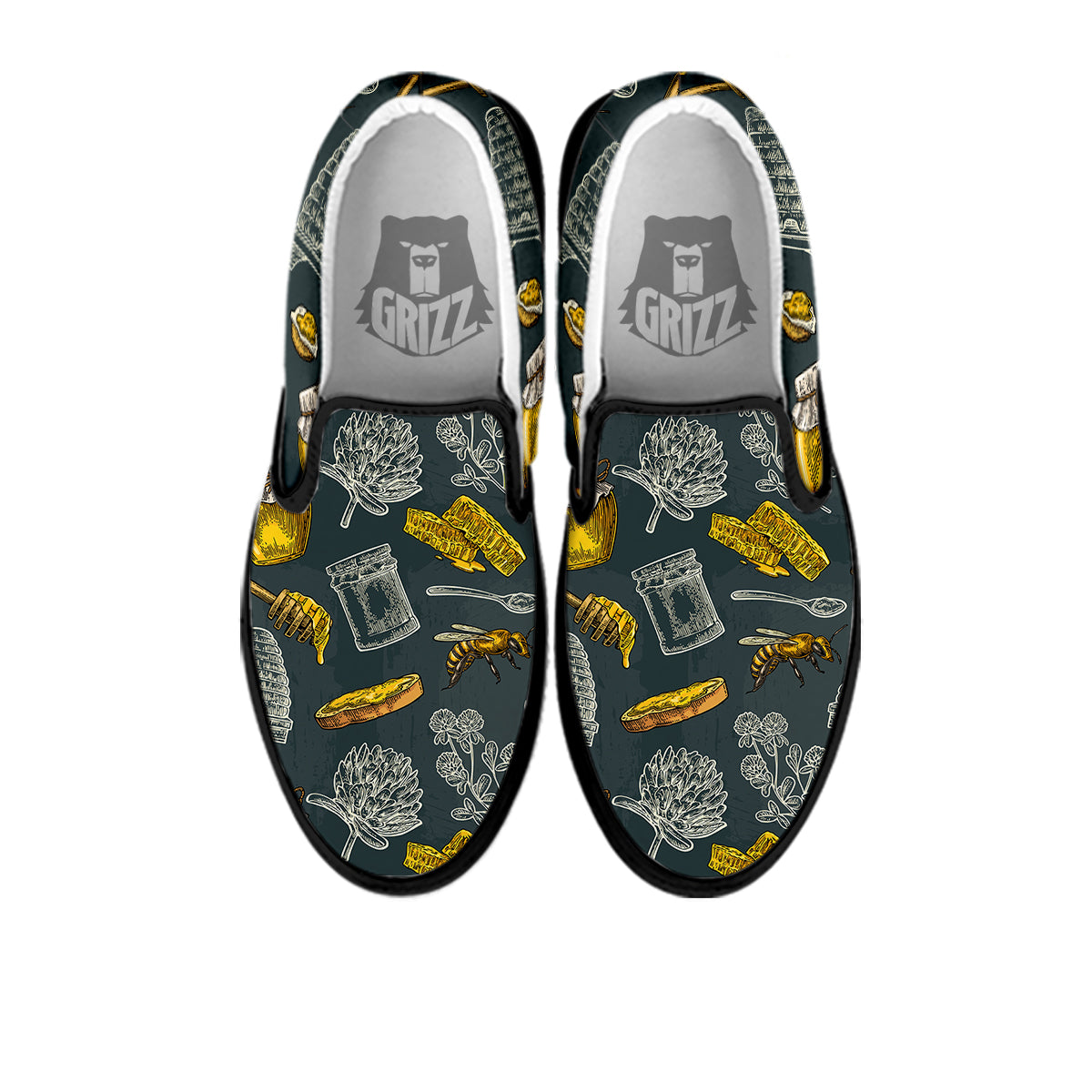 Bee Honey Vintage Print Pattern Black Slip On Shoes-grizzshop