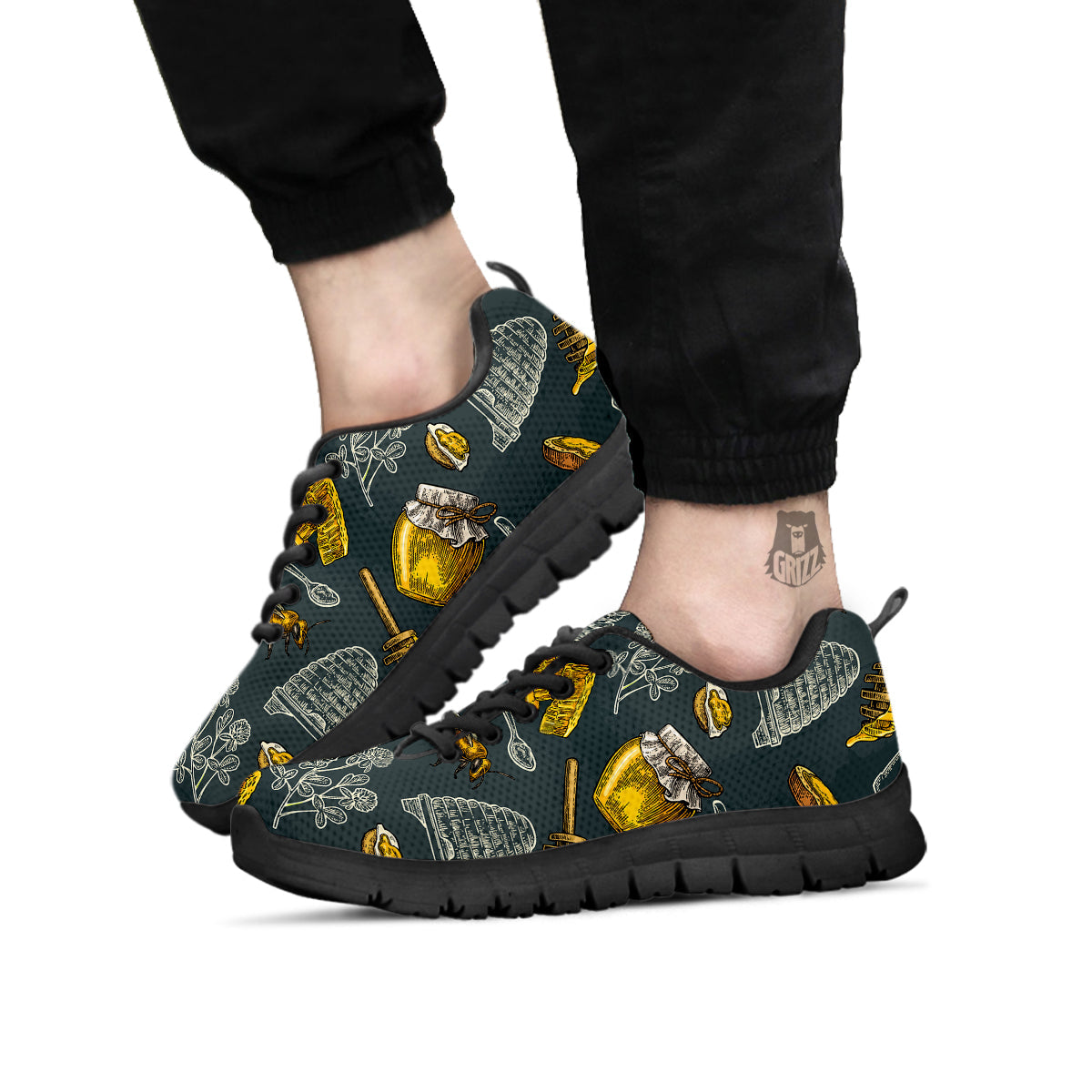 Bee Honey Vintage Print Pattern Black Sneaker-grizzshop