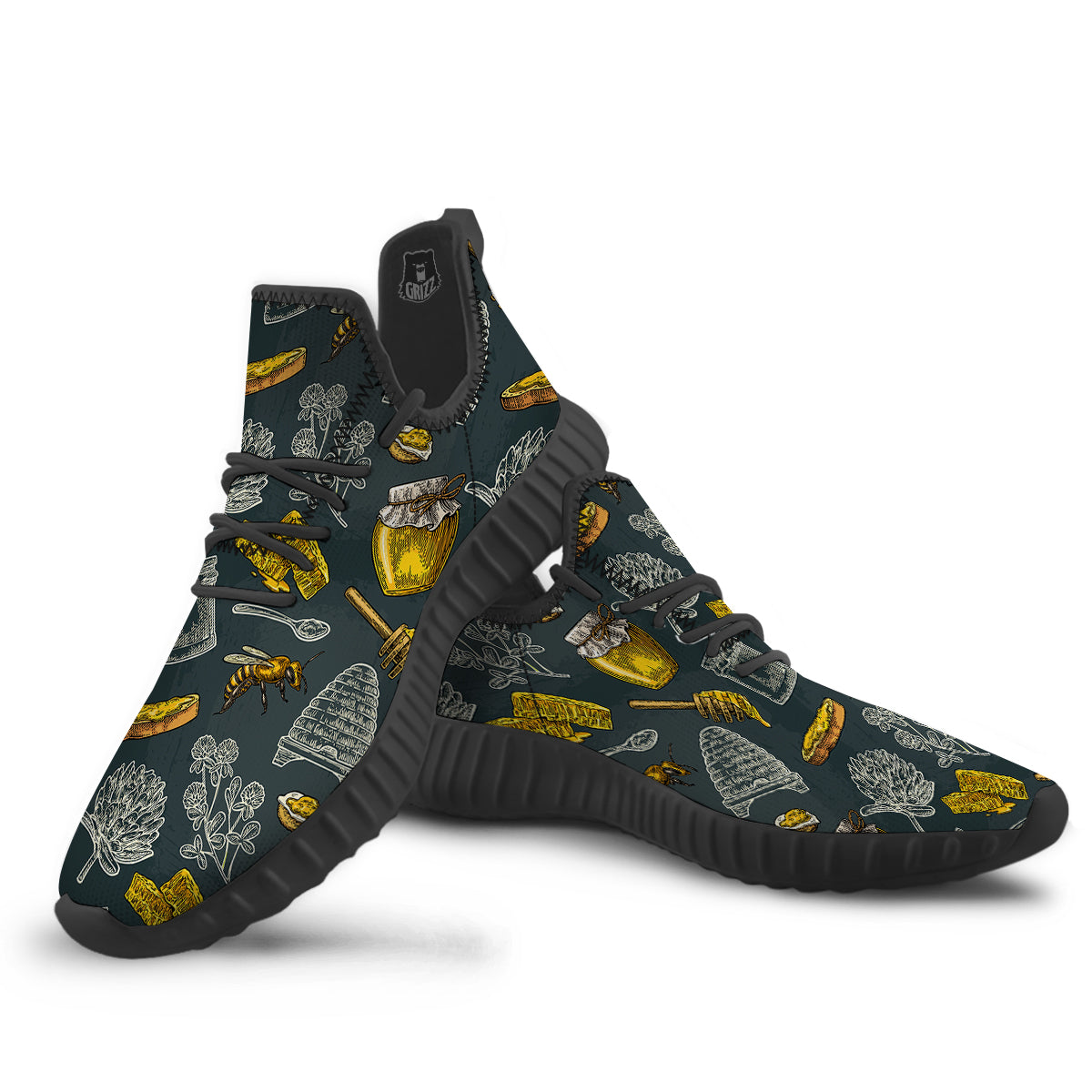 Bee Honey Vintage Print Pattern Black Walking Shoes-grizzshop