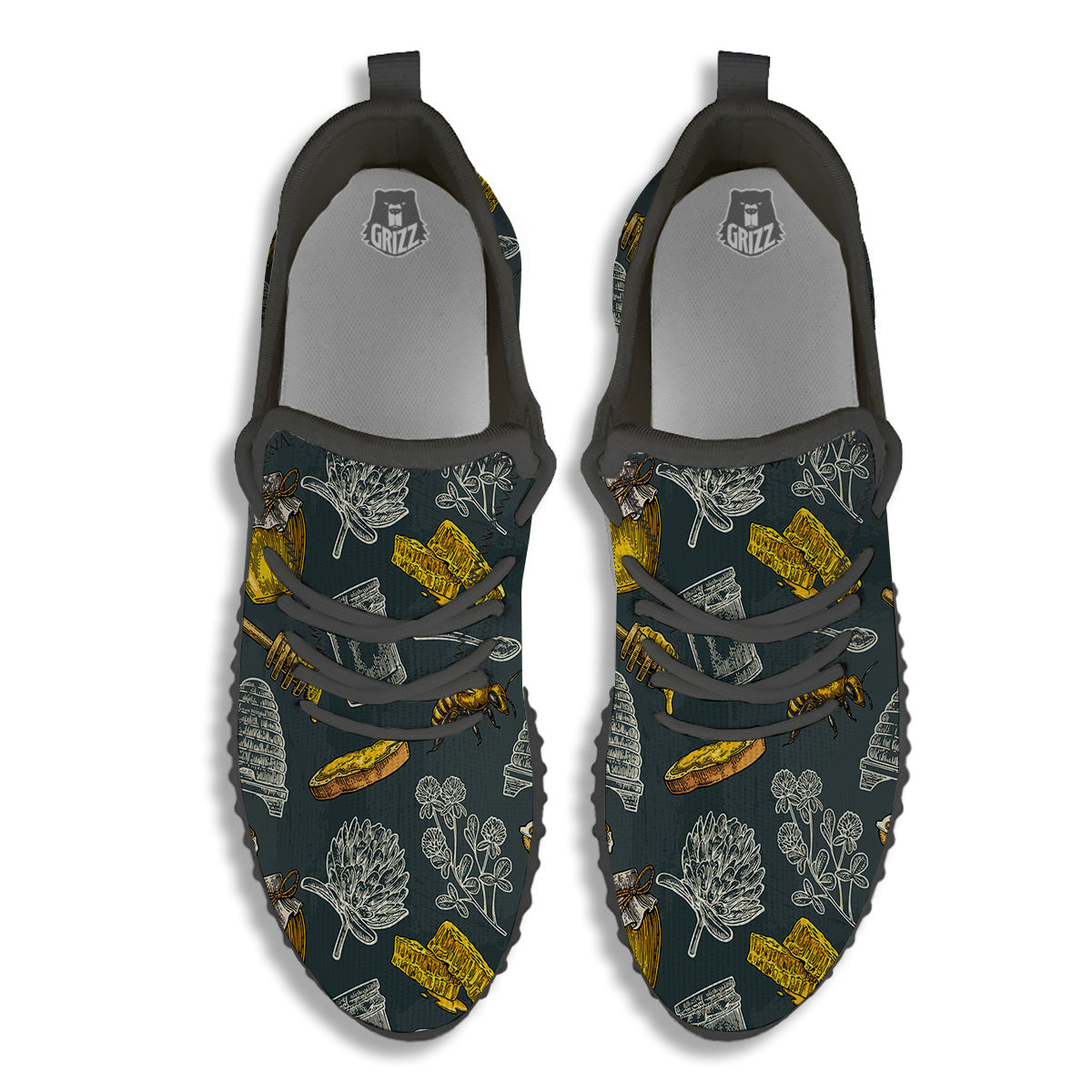 Bee Honey Vintage Print Pattern Black Walking Shoes-grizzshop