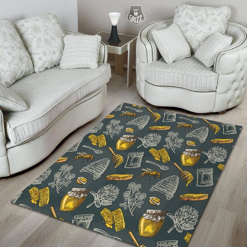 Bee Honey Vintage Print Pattern Floor Mat-grizzshop
