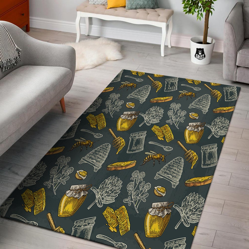 Bee Honey Vintage Print Pattern Floor Mat-grizzshop