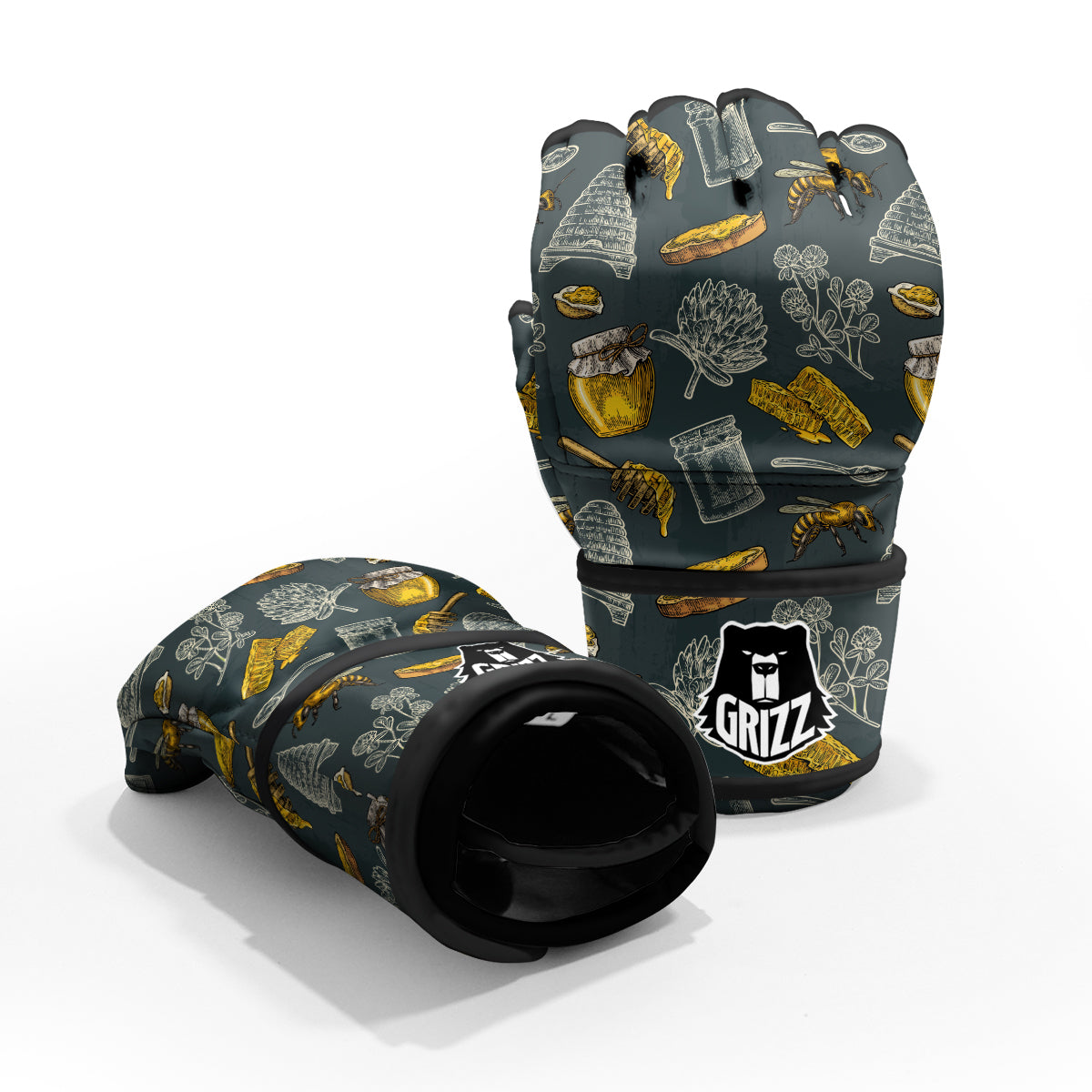 Bee Honey Vintage Print Pattern MMA Gloves-grizzshop