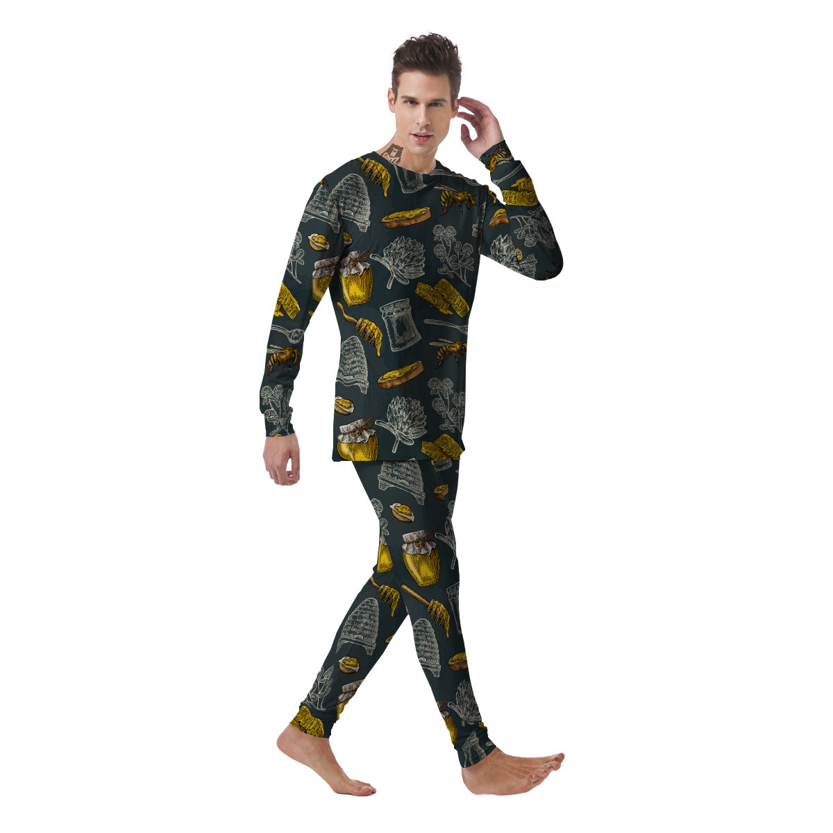 Bee Honey Vintage Print Pattern Men's Pajamas-grizzshop