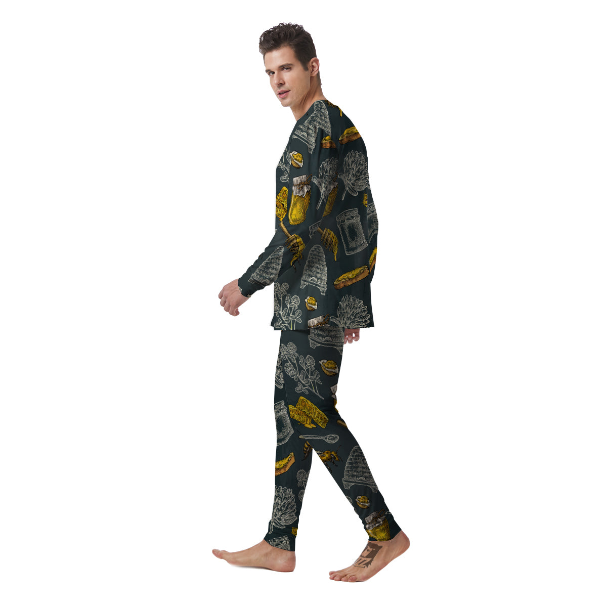 Bee Honey Vintage Print Pattern Men's Pajamas-grizzshop