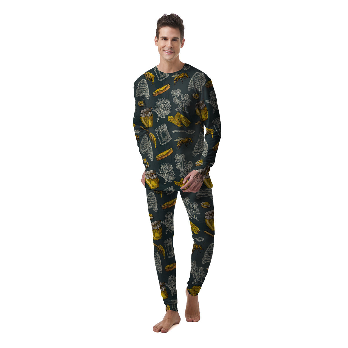Bee Honey Vintage Print Pattern Men's Pajamas-grizzshop
