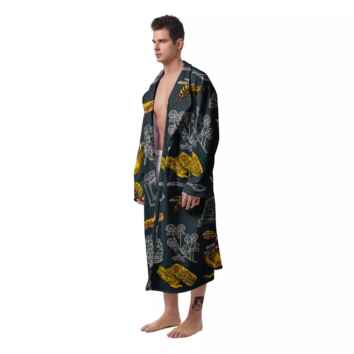 Bee Honey Vintage Print Pattern Men's Robe-grizzshop