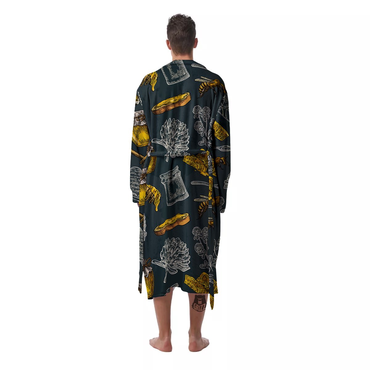 Bee Honey Vintage Print Pattern Men's Robe-grizzshop