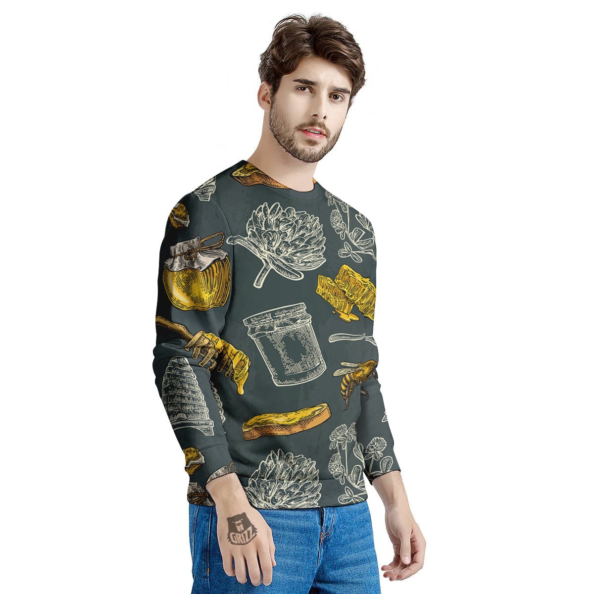 Bee Honey Vintage Print Pattern Men's Sweatshirt-grizzshop