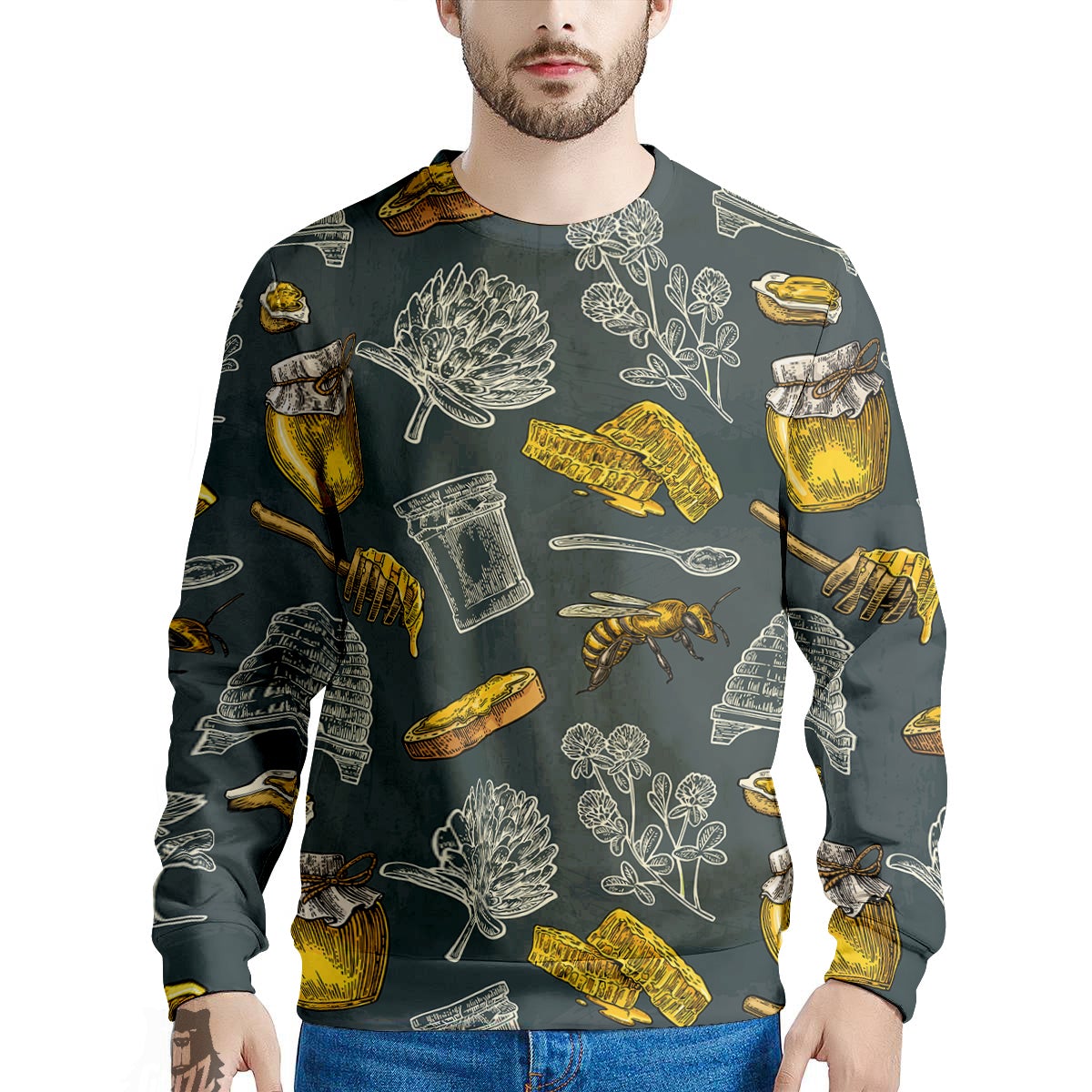 Bee Honey Vintage Print Pattern Men's Sweatshirt-grizzshop