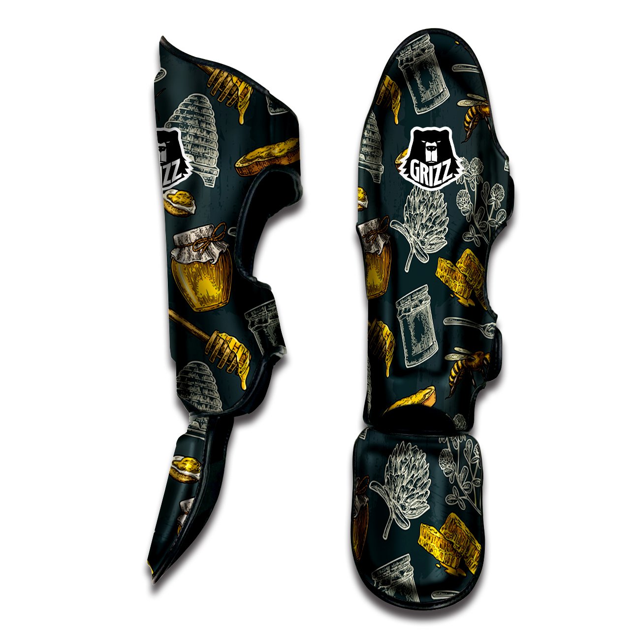 Bee Honey Vintage Print Pattern Muay Thai Shin Guards-grizzshop