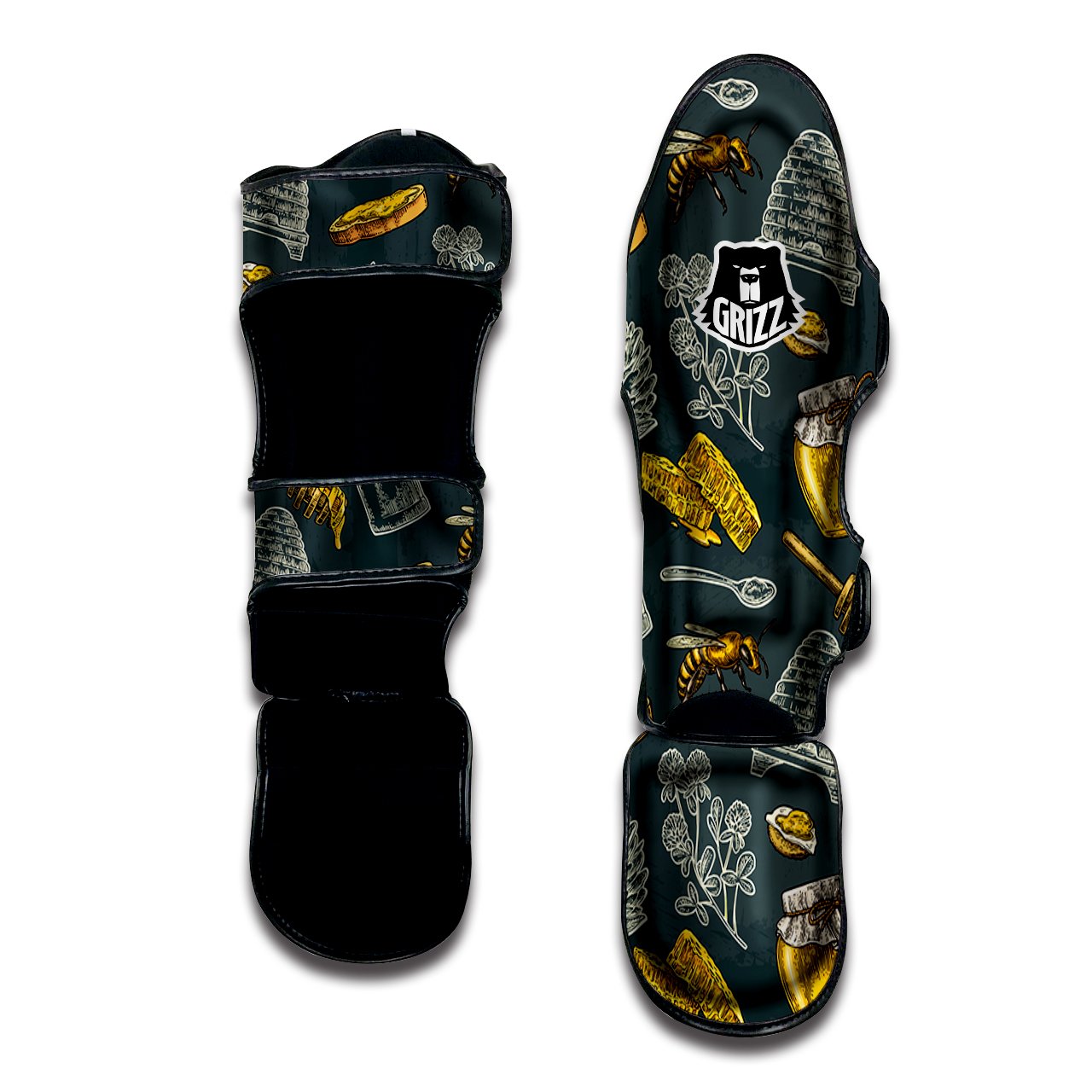 Bee Honey Vintage Print Pattern Muay Thai Shin Guards-grizzshop