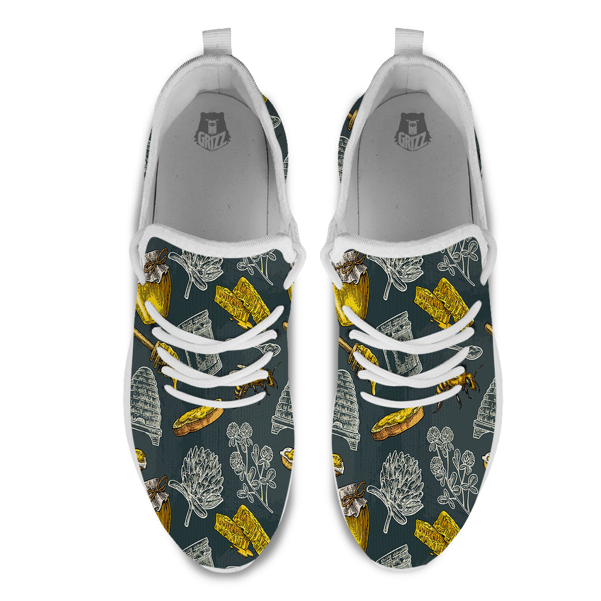 Bee Honey Vintage Print Pattern White Athletic Shoes-grizzshop
