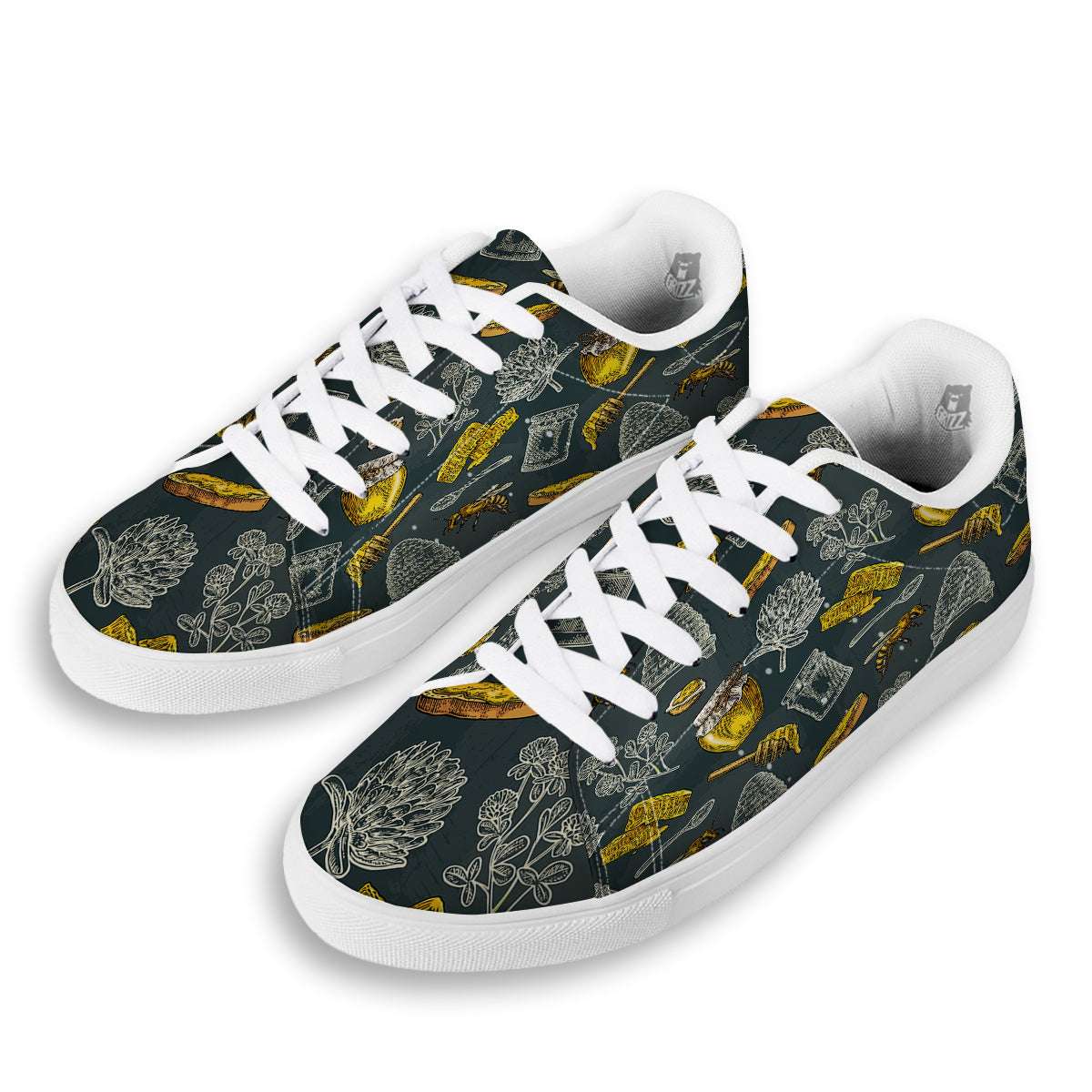 Bee Honey Vintage Print Pattern White Low Top Sneakers-grizzshop