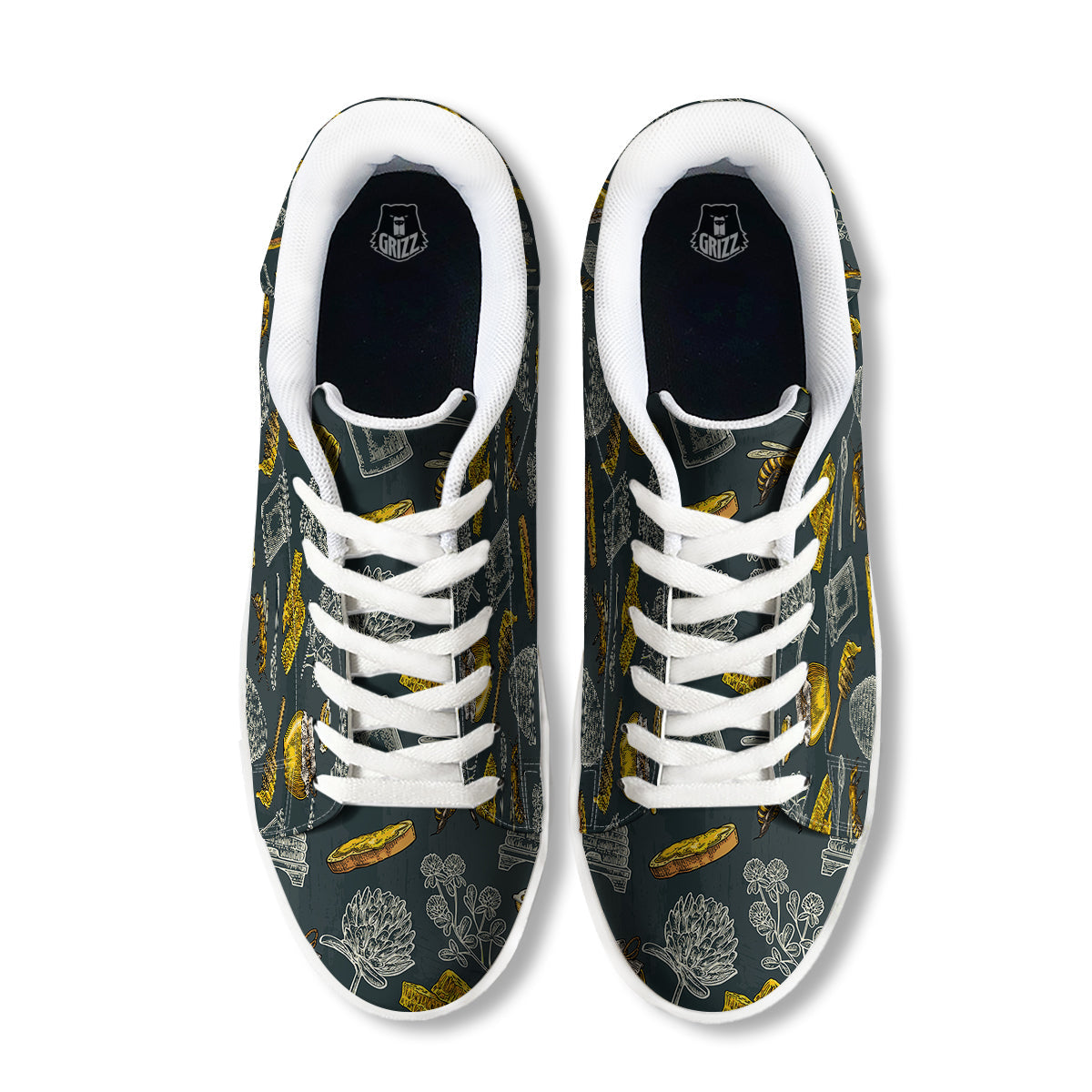 Bee Honey Vintage Print Pattern White Low Top Sneakers-grizzshop