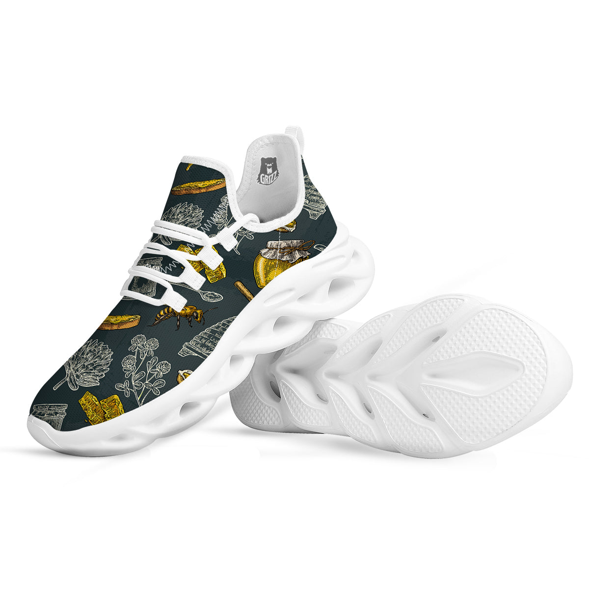 Bee Honey Vintage Print Pattern White Running Shoes-grizzshop