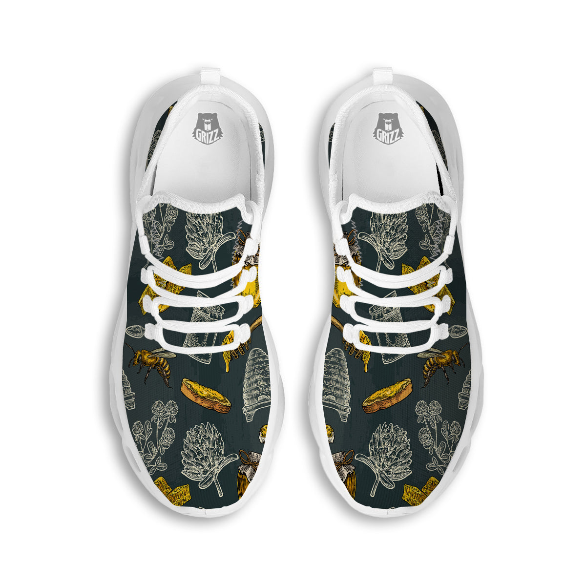 Bee Honey Vintage Print Pattern White Running Shoes-grizzshop
