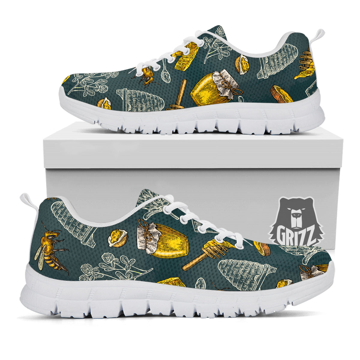 Bee Honey Vintage Print Pattern White Sneaker-grizzshop
