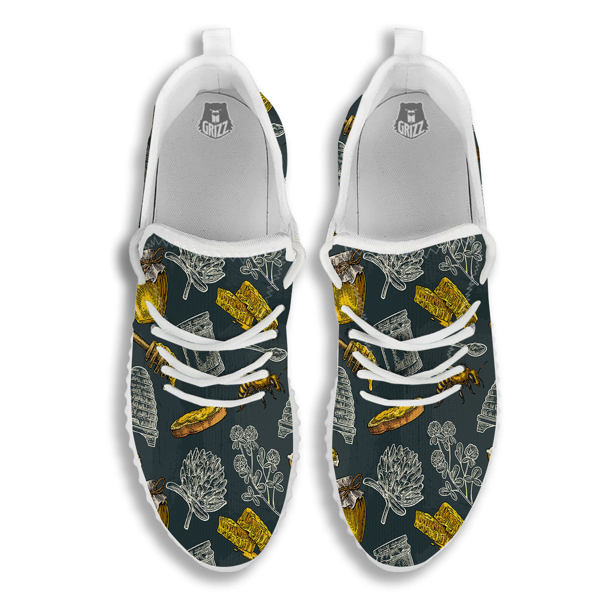 Bee Honey Vintage Print Pattern White Walking Shoes-grizzshop