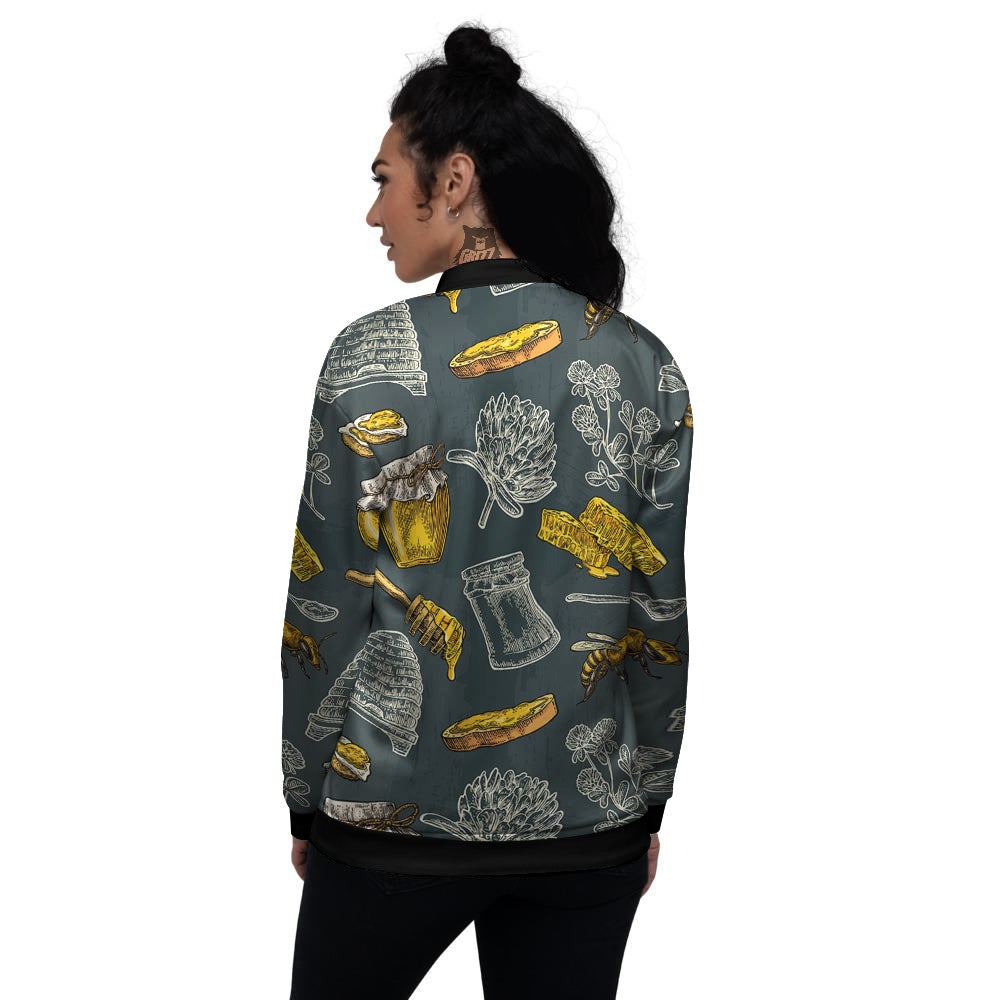 Bee Honey Vintage Print Pattern Women's Bomber Jacket-grizzshop