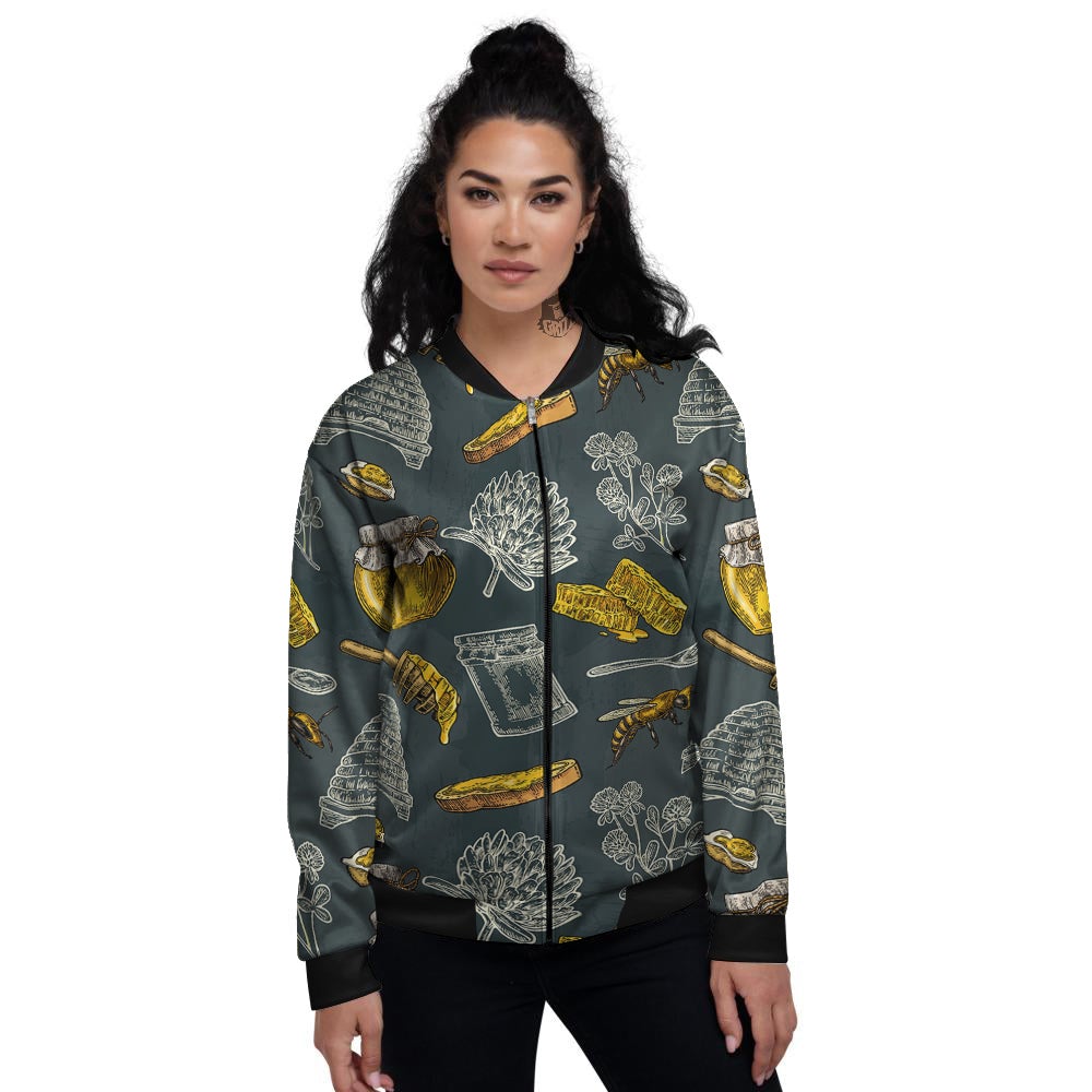 Bee Honey Vintage Print Pattern Women's Bomber Jacket-grizzshop