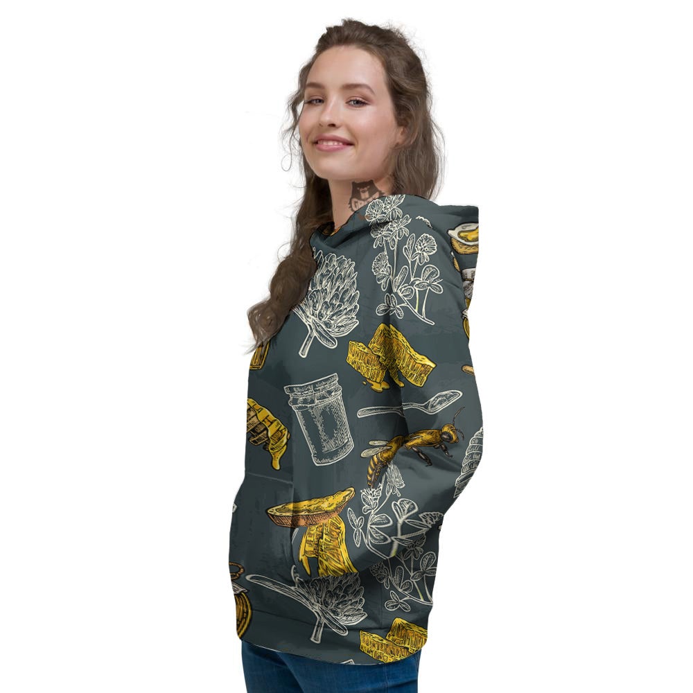 Bee Honey Vintage Print Pattern Women's Hoodie-grizzshop