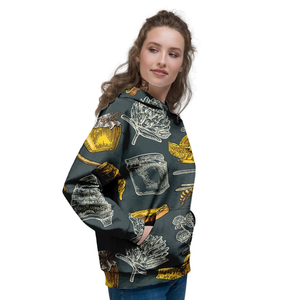 Bee Honey Vintage Print Pattern Women's Hoodie-grizzshop