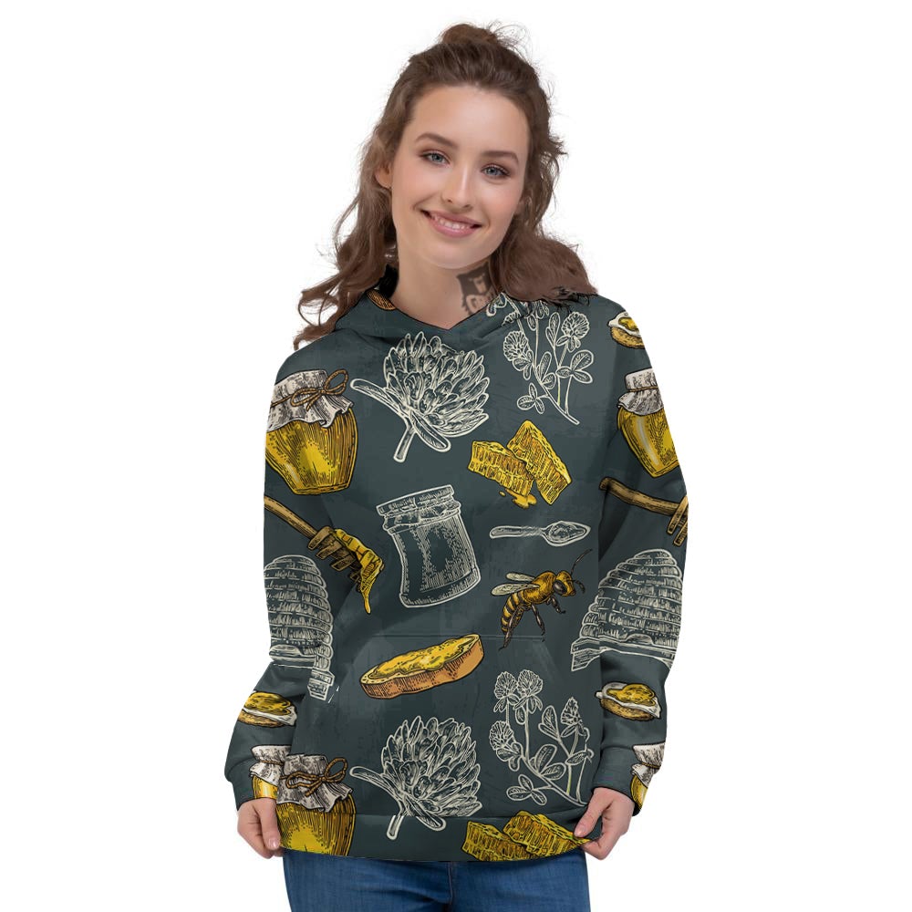 Bee Honey Vintage Print Pattern Women's Hoodie-grizzshop