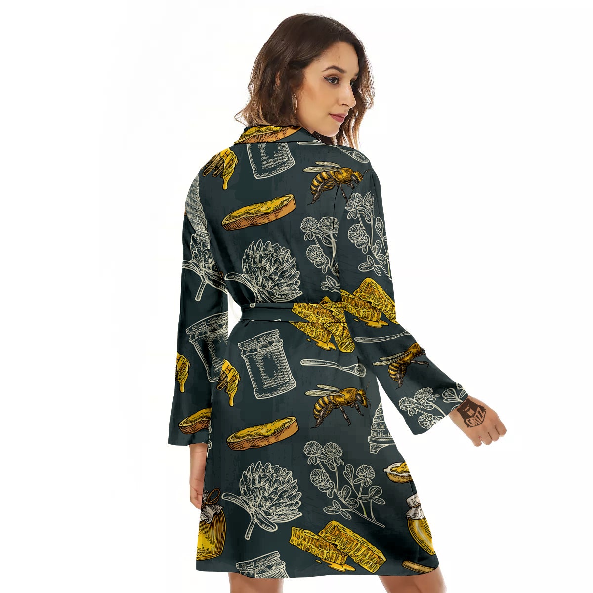 Bee Honey Vintage Print Pattern Women's Robe-grizzshop