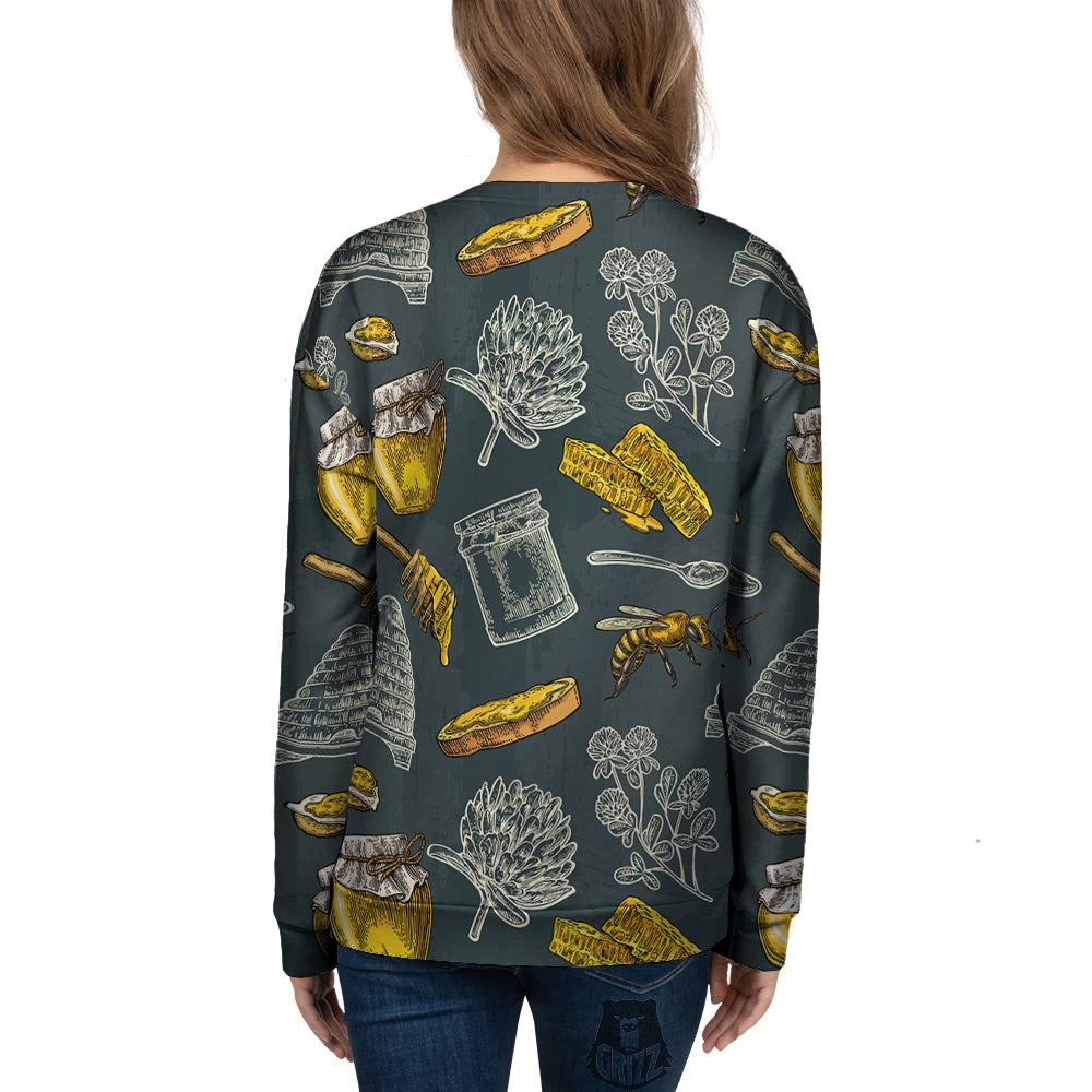 Bee Honey Vintage Print Pattern Women's Sweatshirt-grizzshop
