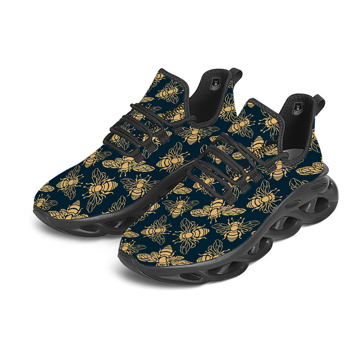 Bee Vintage Print Pattern Black Running Shoes-grizzshop