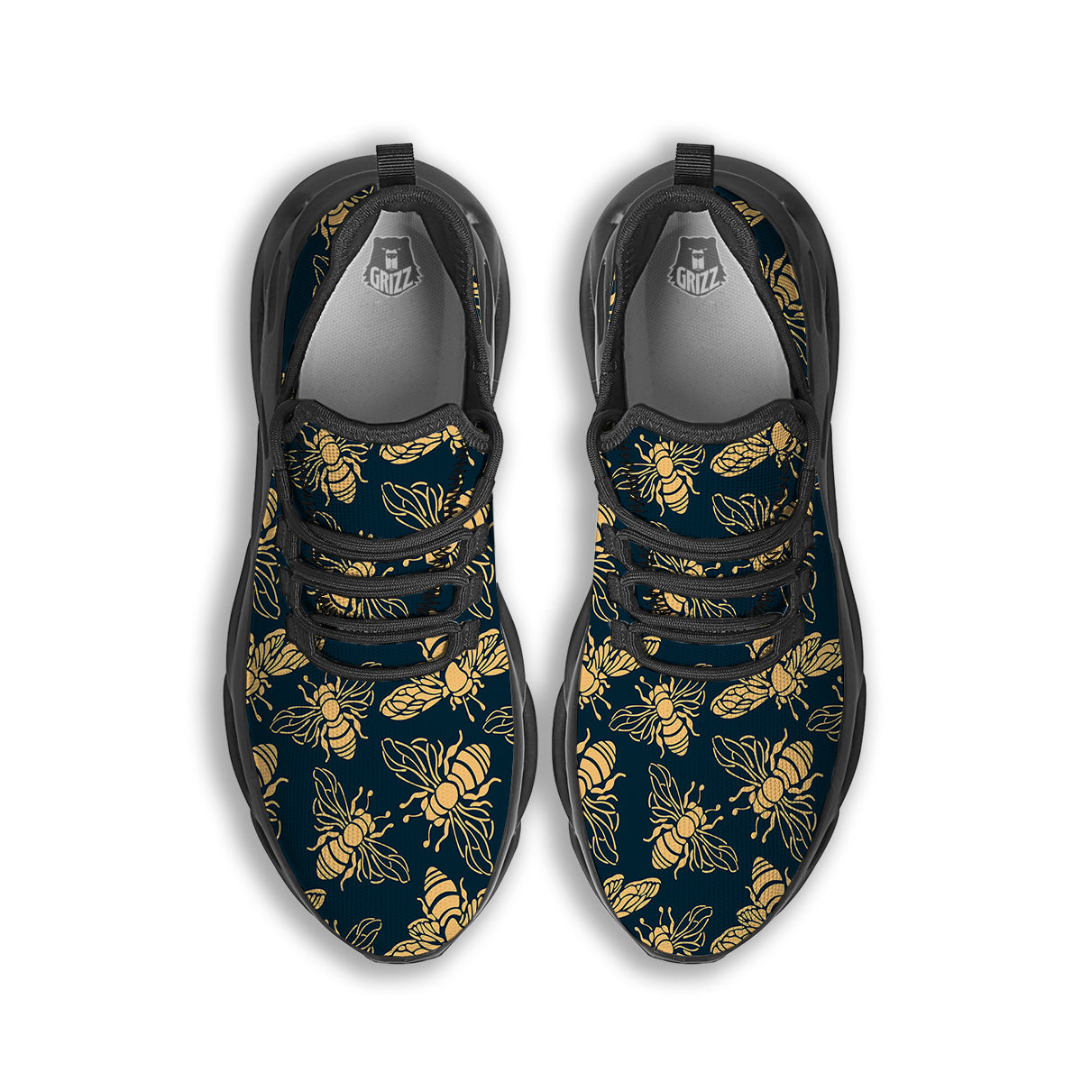 Bee Vintage Print Pattern Black Running Shoes-grizzshop