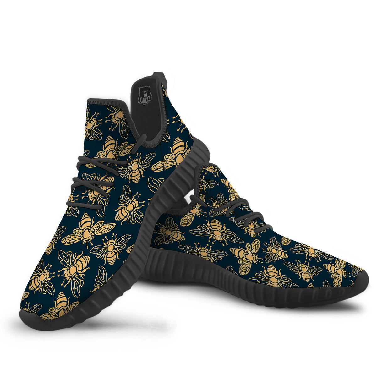 Bee Vintage Print Pattern Black Walking Shoes-grizzshop