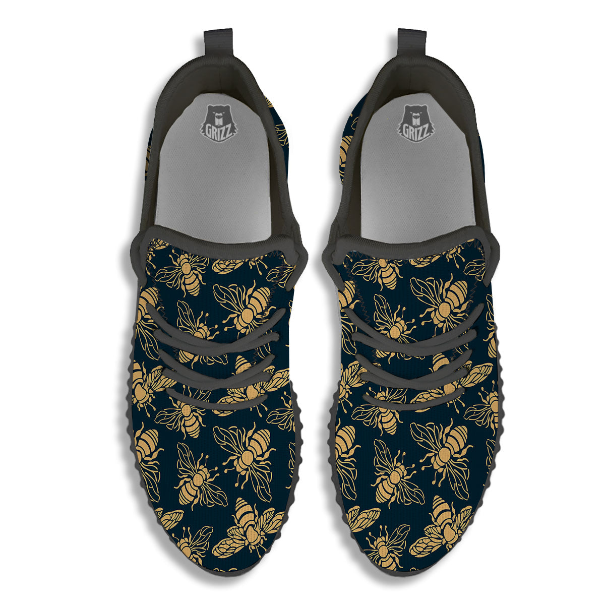 Bee Vintage Print Pattern Black Walking Shoes-grizzshop