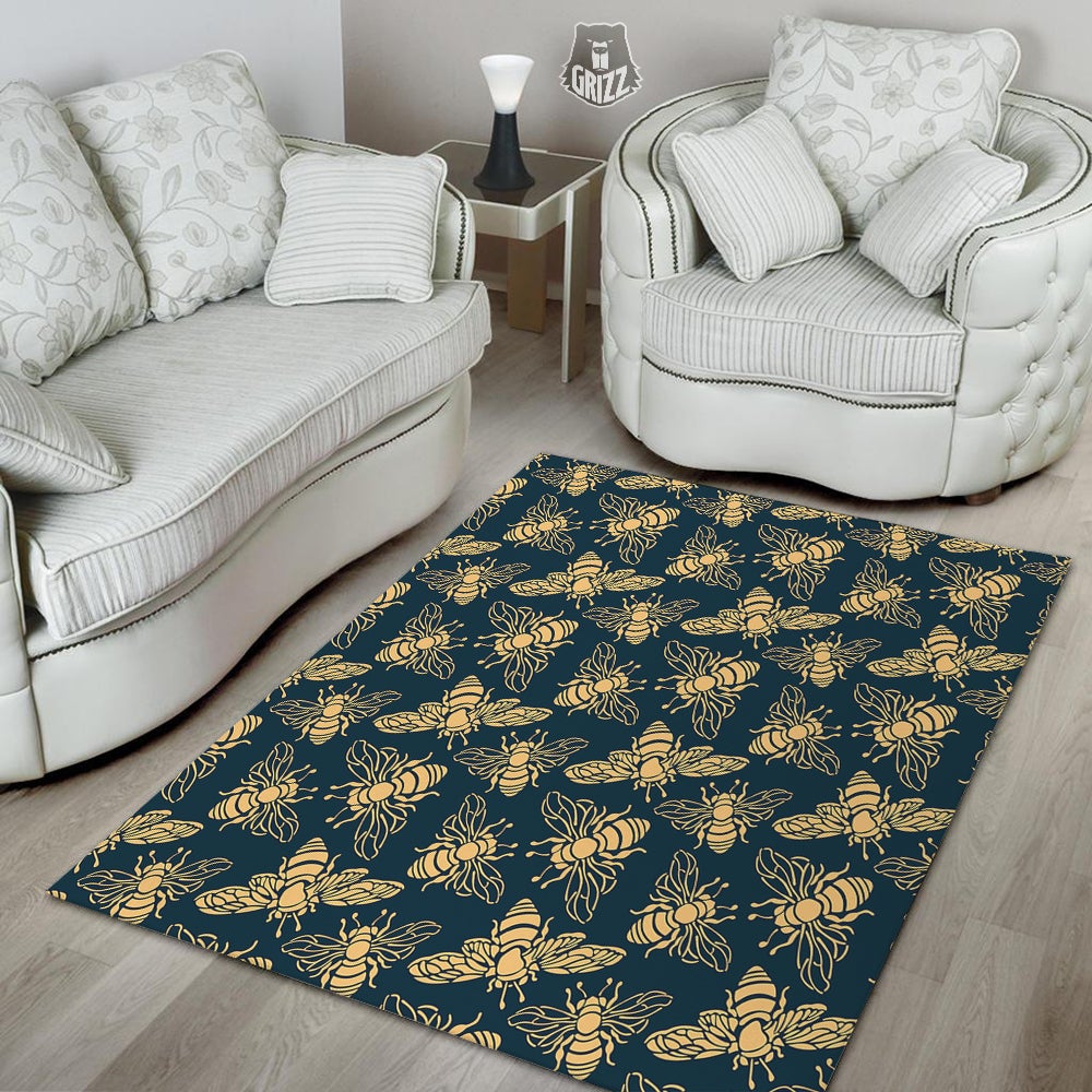 Bee Vintage Print Pattern Floor Mat-grizzshop